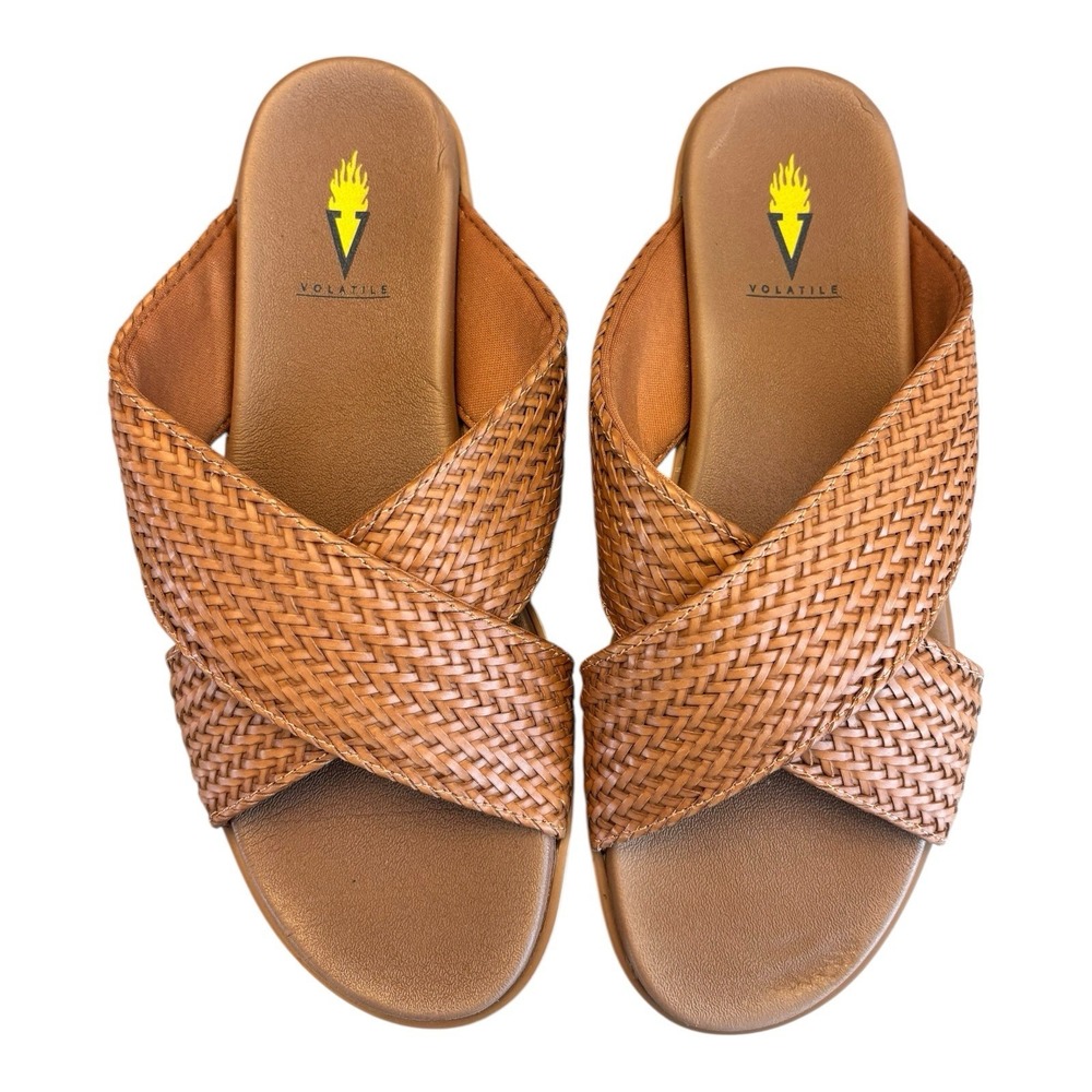 Volatile Slide Sandals‎ Womens 10 Brown Aushan Woven Crisscross Straps Comfort